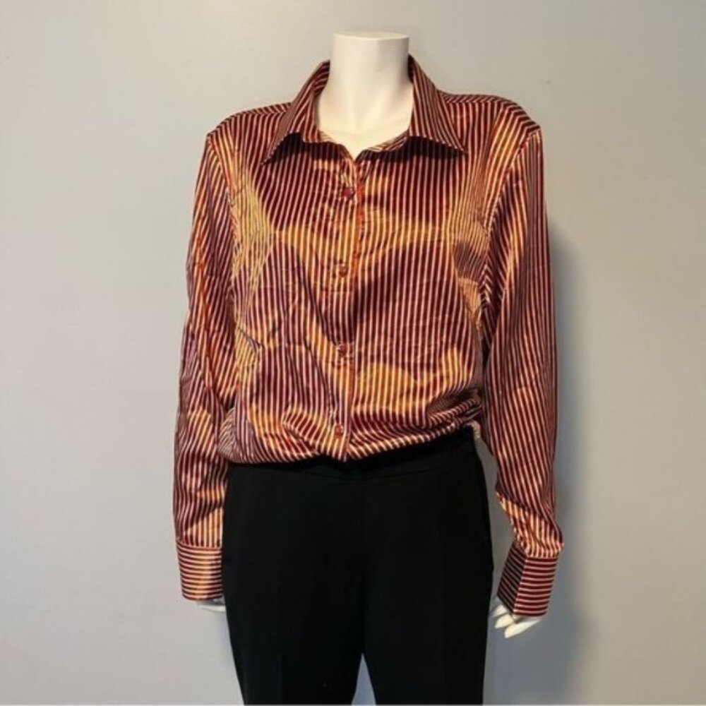 Vintage Michelle shinny silky striped button front oversized shirt size XL